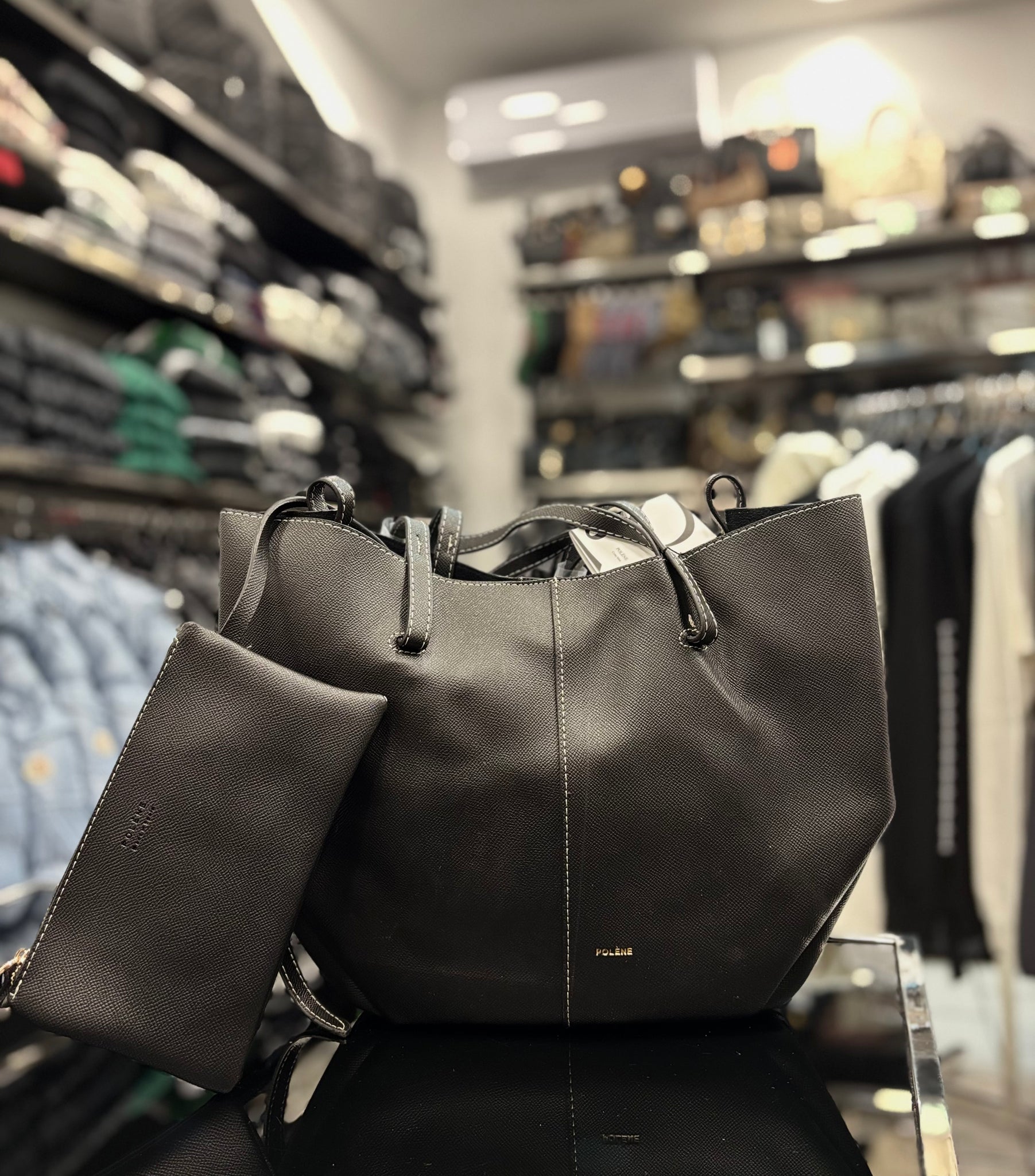 Polène Cyme shoulder black bag