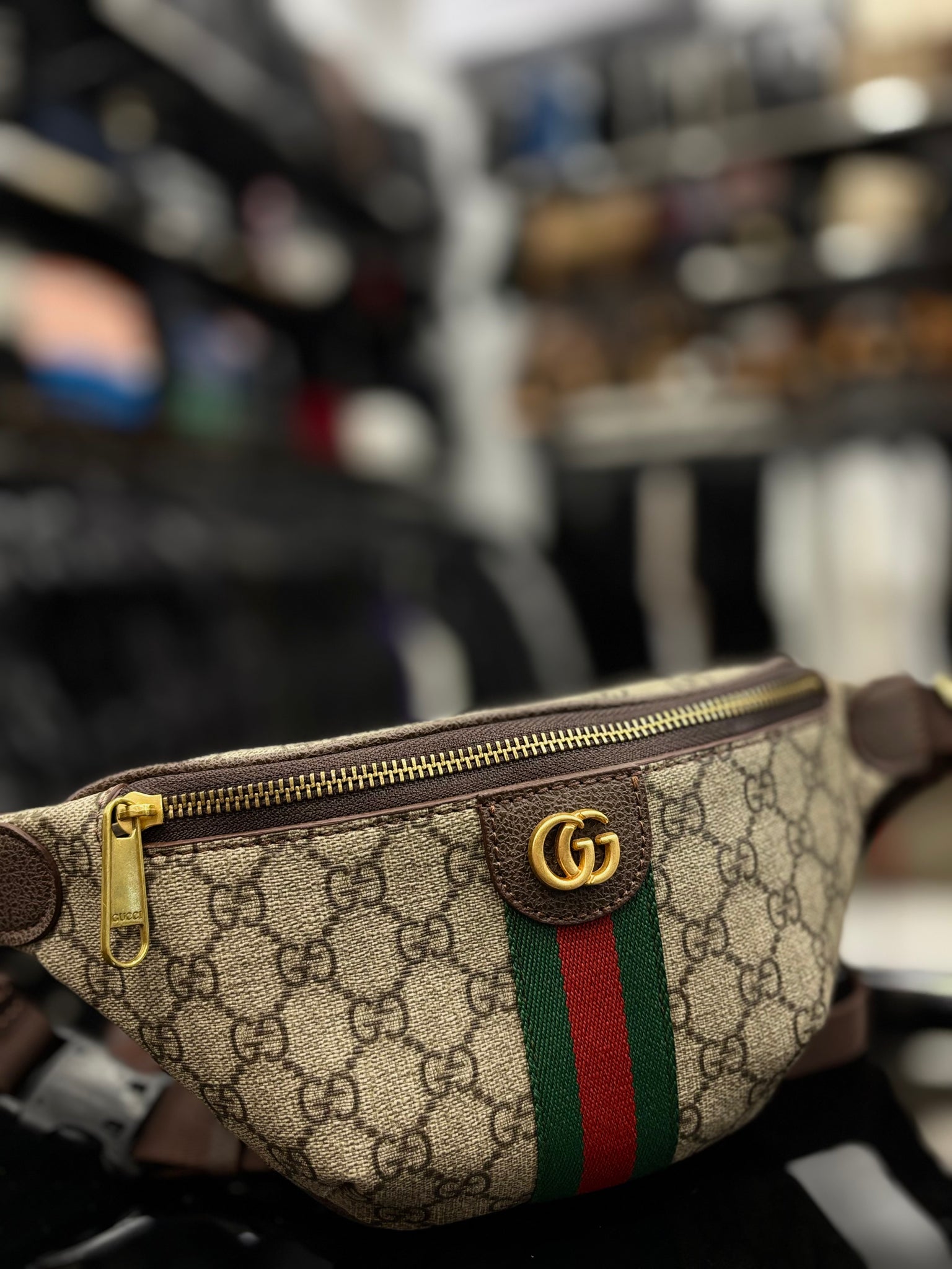 Gucci GG Supreme waist brown bag