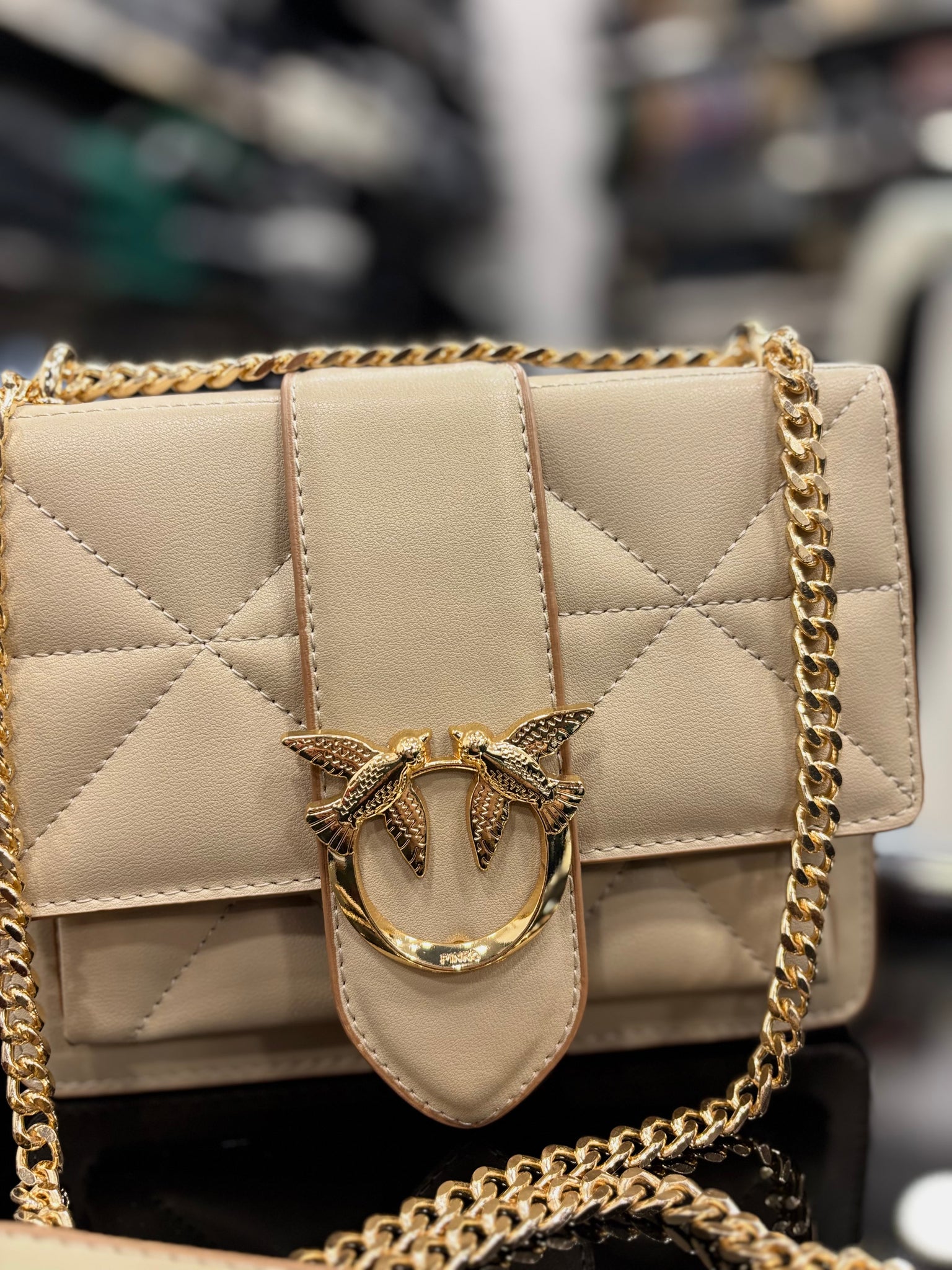 Pinko Love Classic Icon V Quilt Mix Fl beige bag