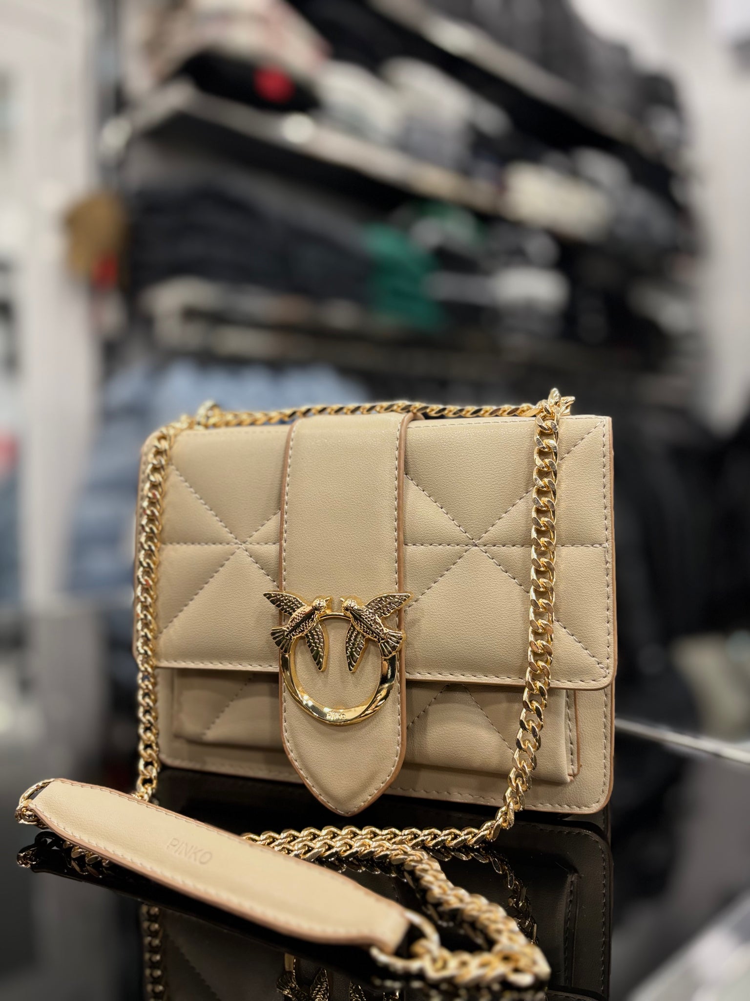 Pinko Love Classic Icon V Quilt Mix Fl beige bag