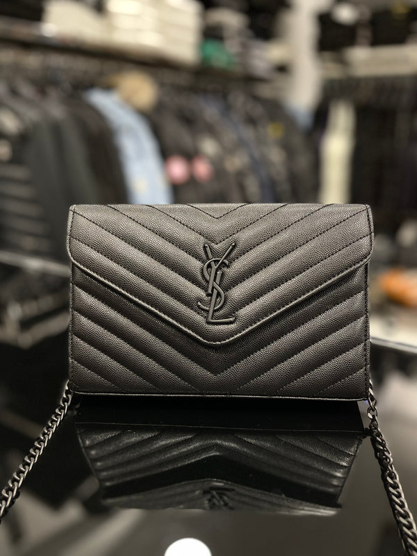 Yves Saint Laurent Cassandre wallet on chain black bag