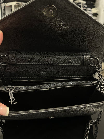 Yves Saint Laurent Cassandre wallet on chain black bag