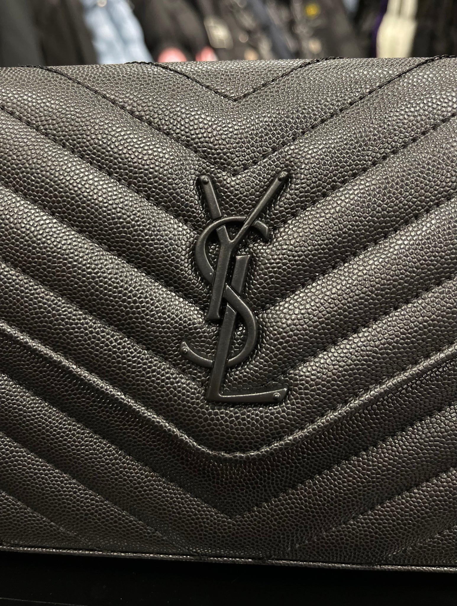 Yves Saint Laurent Cassandre wallet on chain black bag